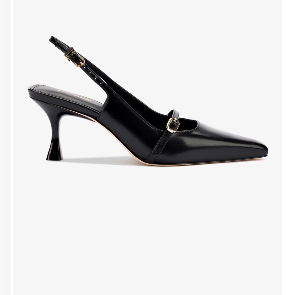 Larroude Black Ines Kitten Slingback Heels